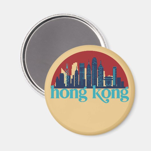 Hongkong China Retro City Skyline City Art Magnet (Vorderseite/Rückseite)