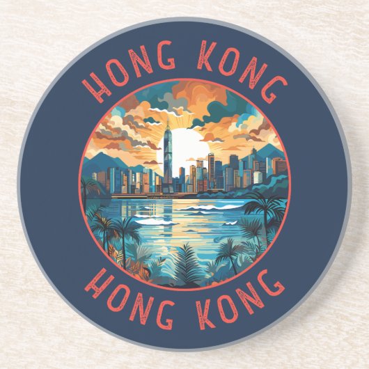Hongkong China Retro-Distressed Circle Getränkeuntersetzer (Vorne)