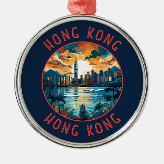 Hongkong China Retro-Distressed Circle Ornament Aus Metall (Vorne)