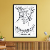 Hongkong, China | Schwarz-Weiß-Stadtplan Leinwanddruck (Insitu (Wohnzimmer))