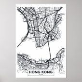 Hongkong, China | Schwarz-Weiß-Stadtplan Poster (Vorne)