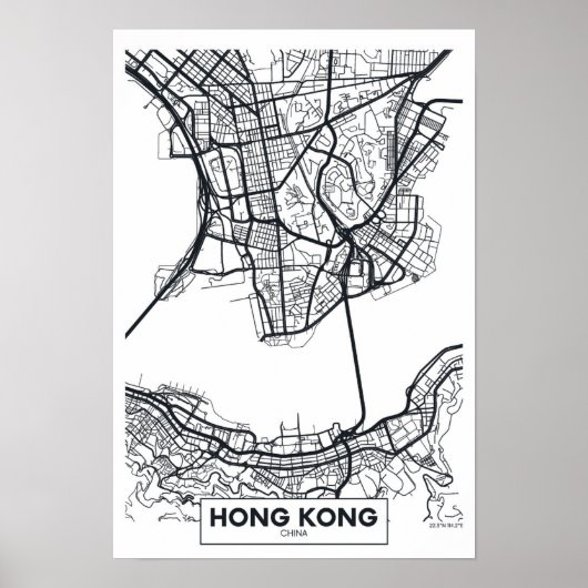 Hongkong, China | Schwarz-Weiß-Stadtplan Poster (Vorne)