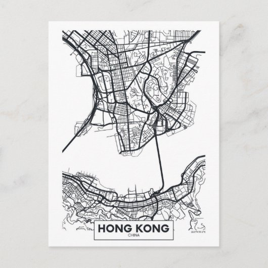 Hongkong, China | Schwarz-Weiß-Stadtplan Postkarte (Vorderseite)
