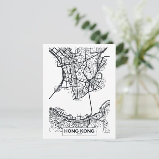 Hongkong, China | Schwarz-Weiß-Stadtplan Postkarte (Stehend Vorderseite)