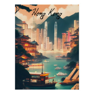 Hongkong China Stadtlandschaft Reiseplakat Poster