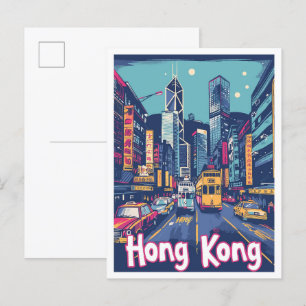 Hongkong China Vintage Reiseillustration Postkarte