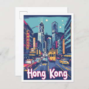 Hongkong China Vintage Travel Illustration Postkarte