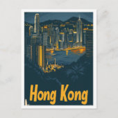 Hongkong China Vintage Travel Illustration Postkarte (Vorderseite)