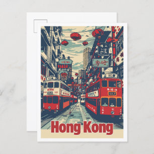 Hongkong China Vintage Travel Illustration Postkarte