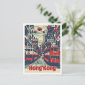 Hongkong China Vintage Travel Illustration Postkarte (Stehend Vorderseite)