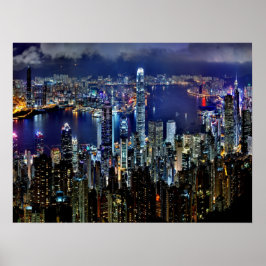 Hongkong City Skyline Lights - Nacht Poster