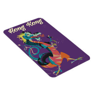 Hongkong-Drache im Vintage-Reiseposter-Stil Magnet