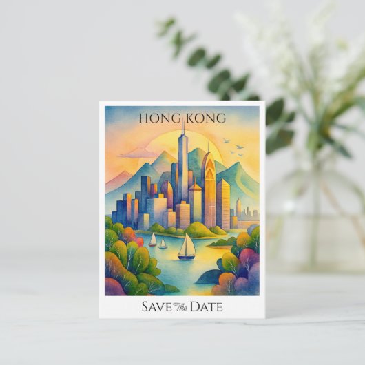 Hongkong ist Save the Date personalisiert Postkarte (Stehend Vorderseite)