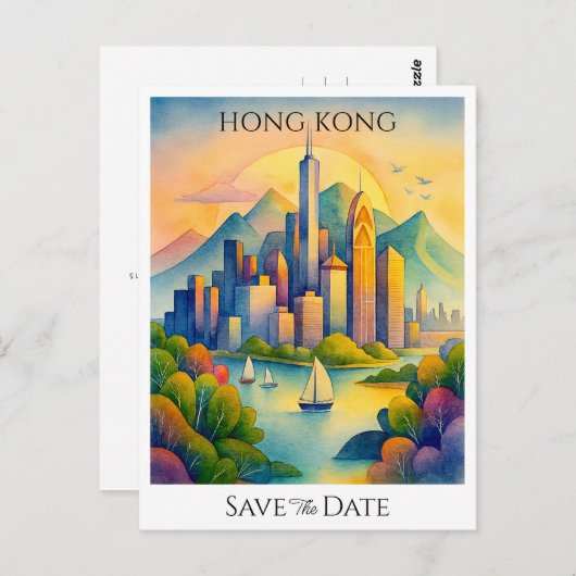 Hongkong ist Save the Date personalisiert Postkarte (Vorne/Hinten)