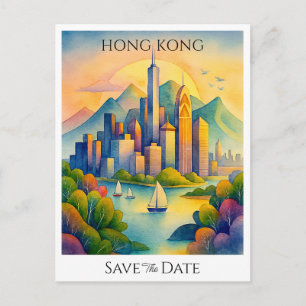 Hongkong ist Save the Date personalisiert Postkarte