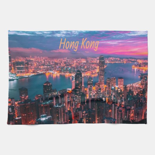 Hongkong Skycraper Skyline Night Lights Geschirrtuch (Horizontal)