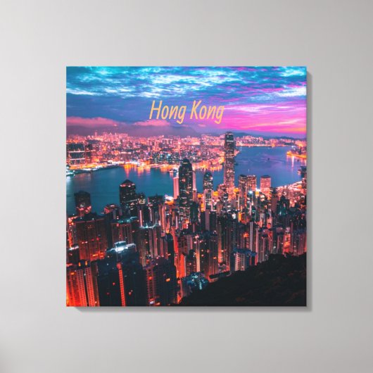 Hongkong Skycraper Skyline Night Lights Leinwanddruck (Vorderseite)