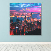 Hongkong Skycraper Skyline Night Lights Leinwanddruck (Insitu (Holzboden))