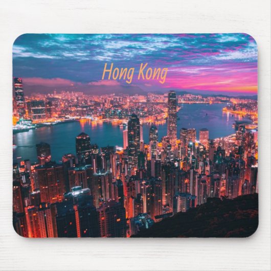 Hongkong Skycraper Skyline Night Lights Mousepad (Vorne)