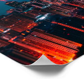 Hongkong Skycraper Skyline Night Lights Poster (Ecke)