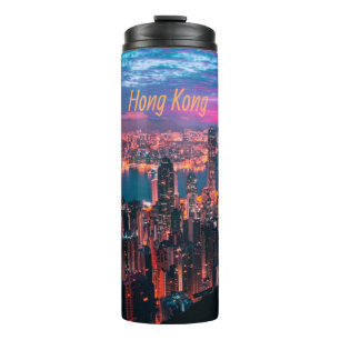 Hongkong Skycraper Skyline Night Lights Thermosbecher