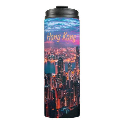 Hongkong Skycraper Skyline Night Lights Thermosbecher (Vorderseite)