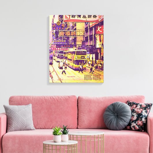 Hongkong Street Szene Vintage Reise Leinwanddruck (Insitu (Wohnzimmer))