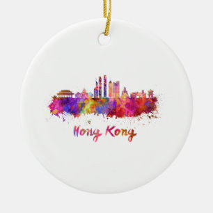 Hongkong V2 skyline im Watercolor Keramikornament