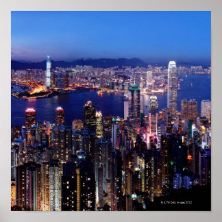 Hongkong Victoria Harbour bei Nacht Poster