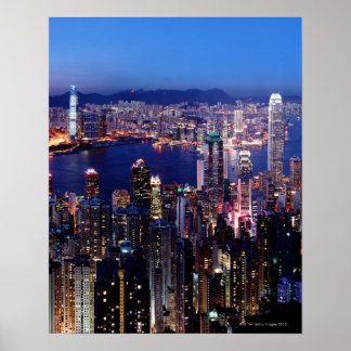 Hongkong Victoria Harbour bei Nacht Poster
