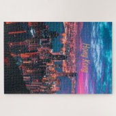 Hongkong Wolkenkratzer Skyline Nachtlicht Puzzle (Horizontal)