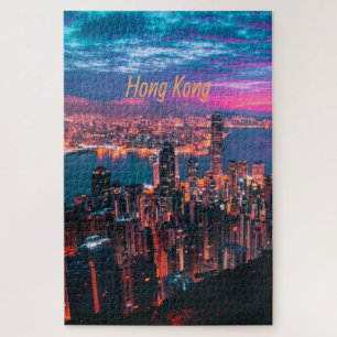 Hongkong Wolkenkratzer Skyline Nachtlicht Puzzle