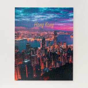 Hongkong Wolkenkratzer Skyline Nachtlicht Puzzle
