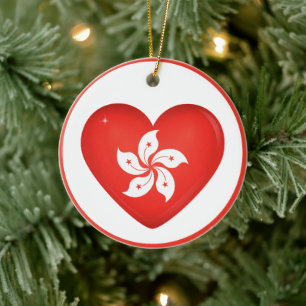 Hongkonger Flaggenherz Keramik Ornament