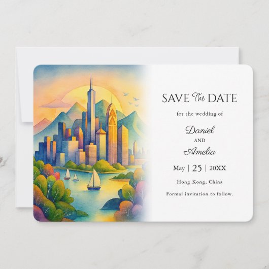 Hongkonger Hochzeit in Urlaubsort Save The Date (Vorderseite)
