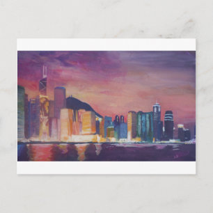 Hongkonger Skyline bei Nacht Postkarte