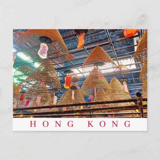 Hongkonger Tempel mit Räucherstäbchen Postkarte (Vorderseite)