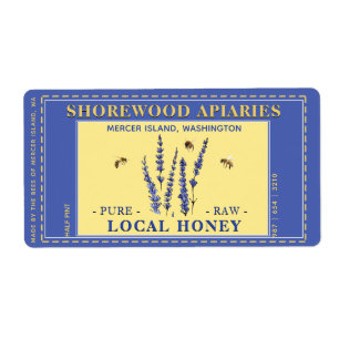 Honig 2" x 3,75" Lavendel Blume Bees Gelbes Etiket