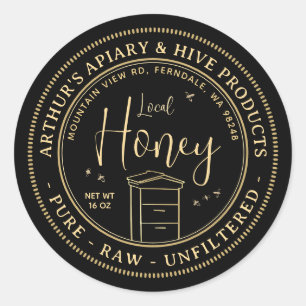 Honig aus der Gegend mit Bienen und Bienen, roh, u Runder Aufkleber