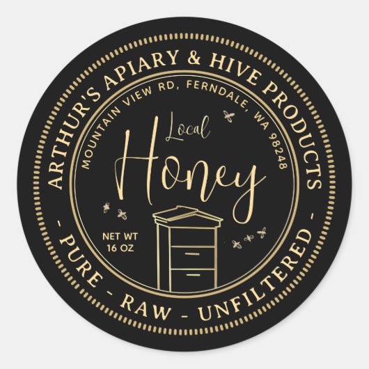 Honig aus der Gegend mit Bienen und Bienen, roh, u Runder Aufkleber (Vorderseite)