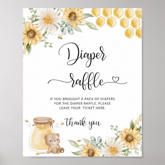 Honig Bär Sonnenblumen-Windeln-Plakat Poster (Vorne)