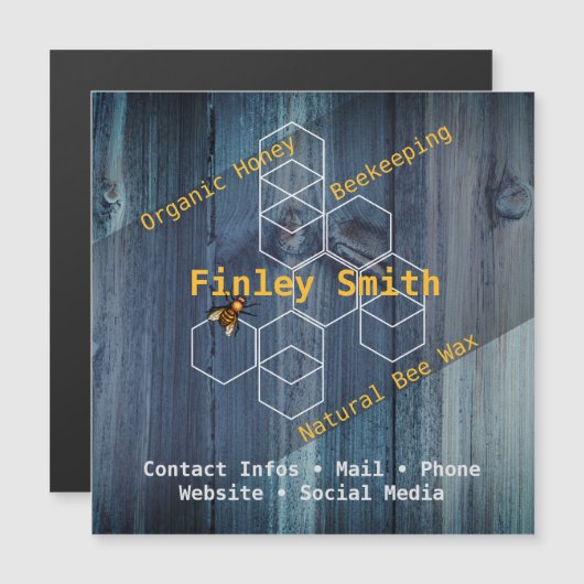 Honig bee hexagon ・ Blauholztextur Benutzerdefinie Magnetkarte (Vorne/Hinten)