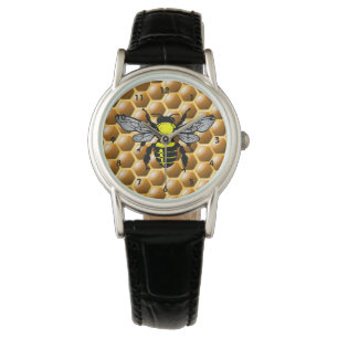 Honig-Biene auf Bienenwaben-Armbanduhr Armbanduhr