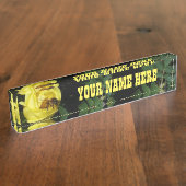 Honig-Biene, die gelbe Rose bestäubt Namensplakette (Seite)