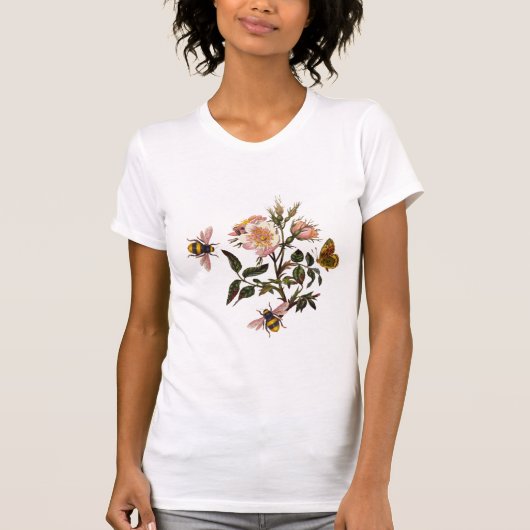 HONIG-BIENE, SCHMETTERLING UND WILDE ROSEN, IMKER T-Shirt (Vorderseite)