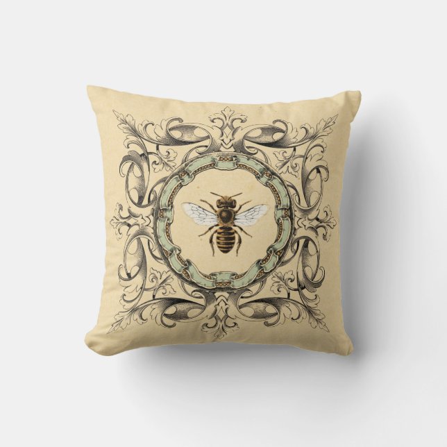 Honig-Biene und Vintage Orante Rahmen Kissen (Vorderseite)