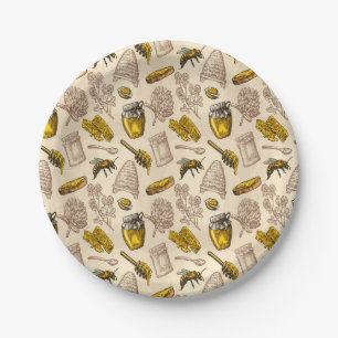 Honig-Bienen-Bienenstock-Vintages Bio natürliches Pappteller