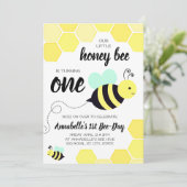 Honig-Bienen-Gelb und Minzen-erster Geburtstag Einladung (Stehend Vorderseite)
