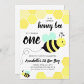 Honig-Bienen-Gelb und Minzen-erster Geburtstag Einladung (Vorne/Hinten)