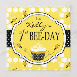 Honig-Bienen-Kuchen-erste Geburtstags-Einladung 2 Einladung